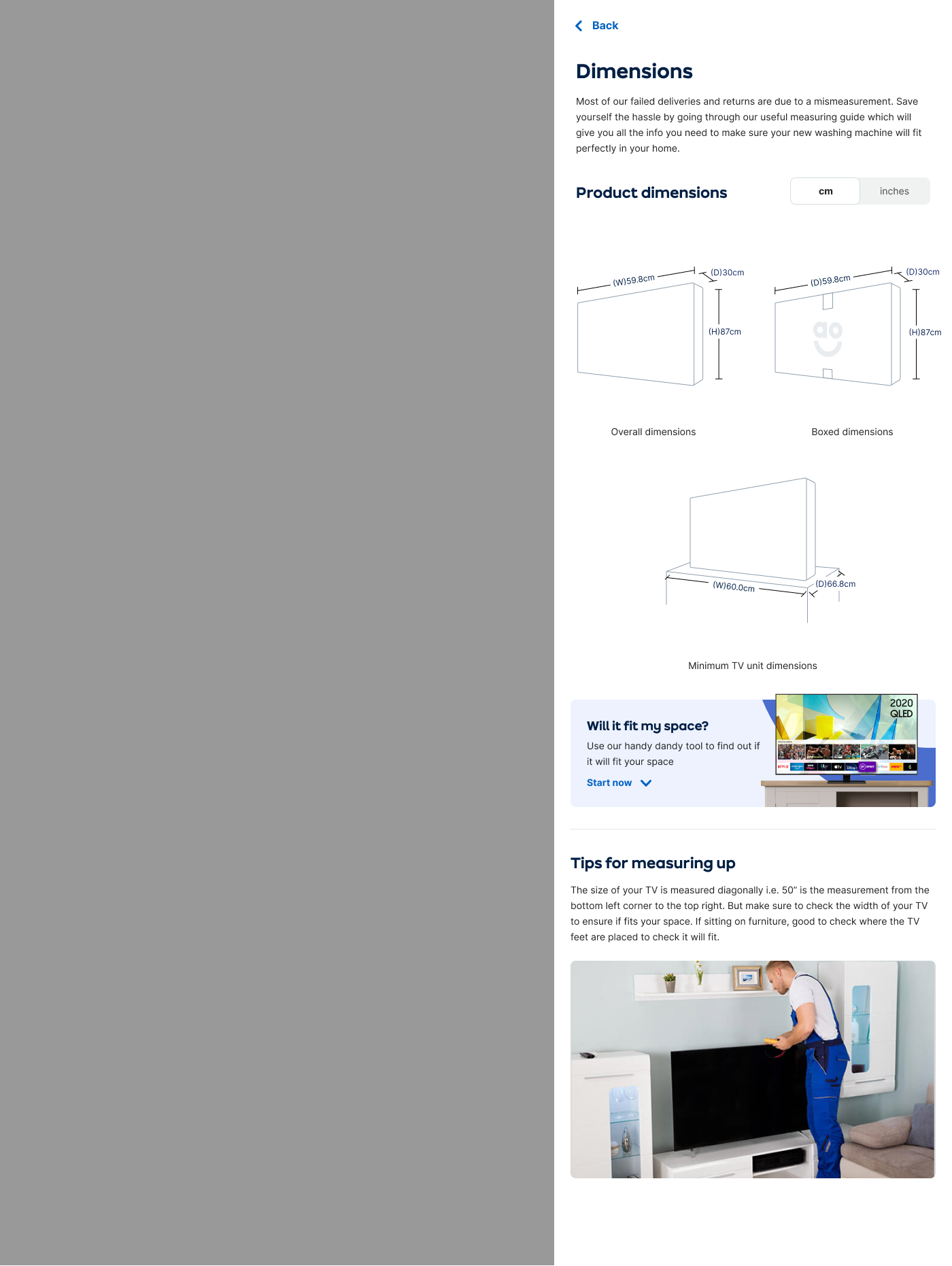TV dimensions drawer