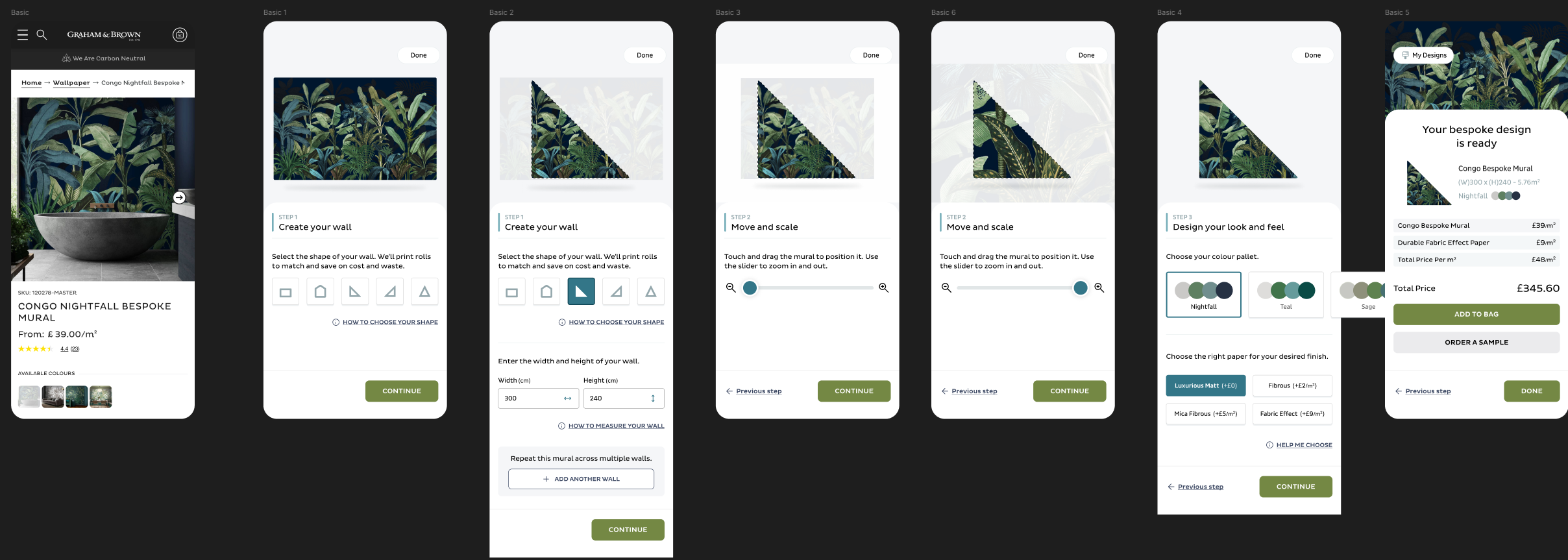 The redesigned mural wizard, from wall shape to checkout