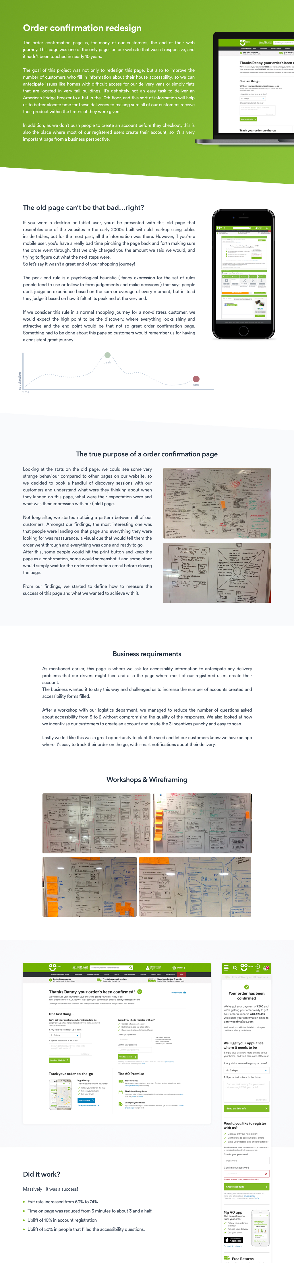 The full order confirmation case study, presented as a single long-form visual