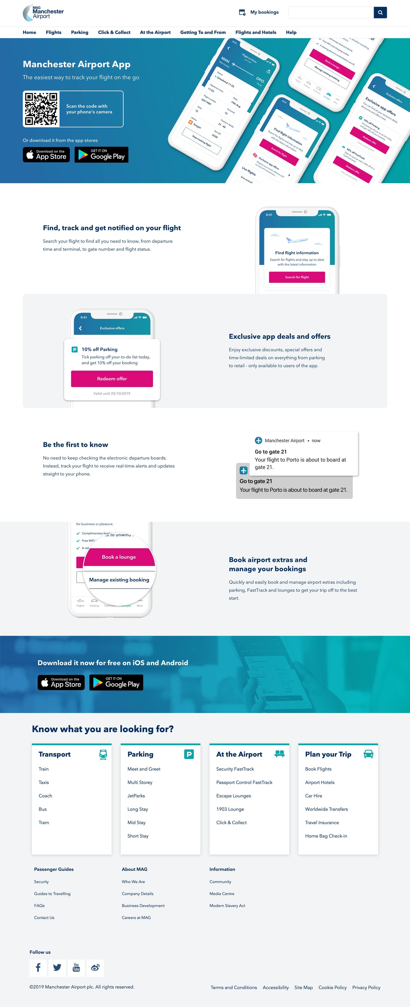 The app-download landing page with a QR code